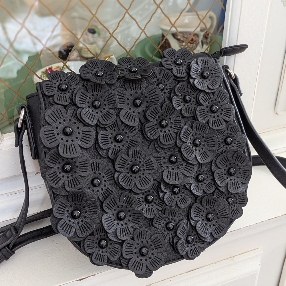 🖤🌸Black Floral Appliqué Crossbody Bag - Women Bags Coach Inspired Designer